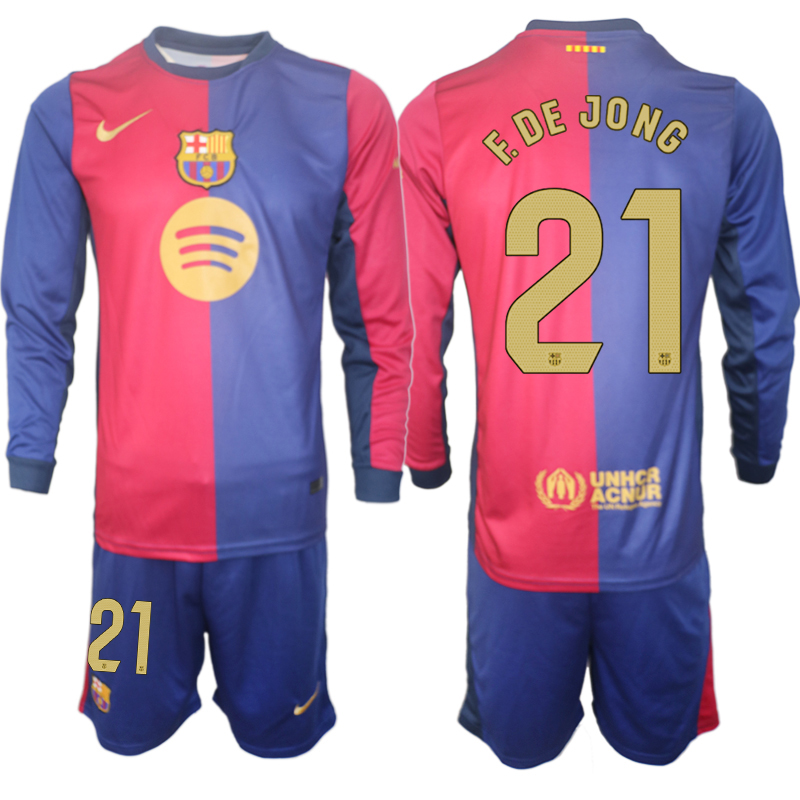 Men 2024-2025 Club Barcelona home Long Sleeves Blue #21 Soccer Jersey->barcelona jersey->Soccer Club Jersey